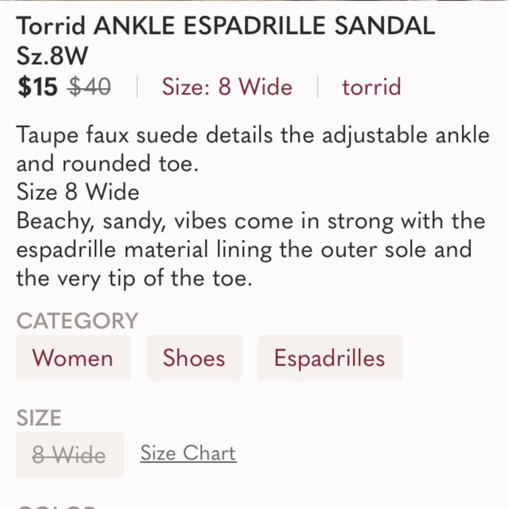 Torrid Size 9.5 Wide Ankle Espadrille Sandals - Picture 10 of 10